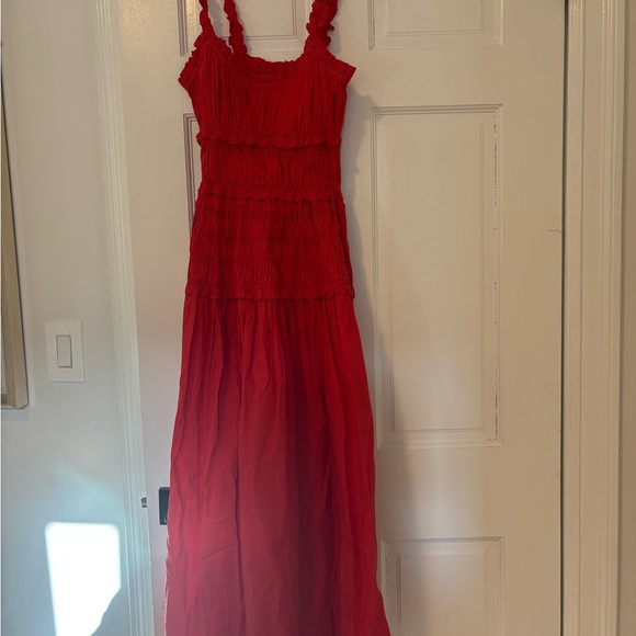 Doen red Marianne shirred cotton-poplin midi dress - Picture 8 of 8